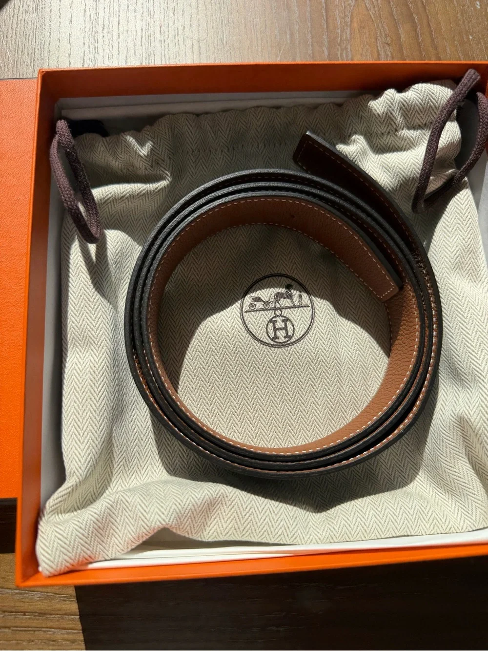 HERMES Men’s H Martelee belt buckle & Reversible leather strap 32 mm belt NWT